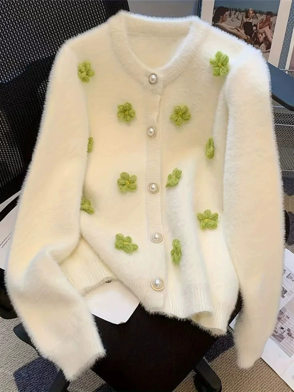 ZARA Women 3D Floral Knit Cardigan Loose Sweet Sweater Coat